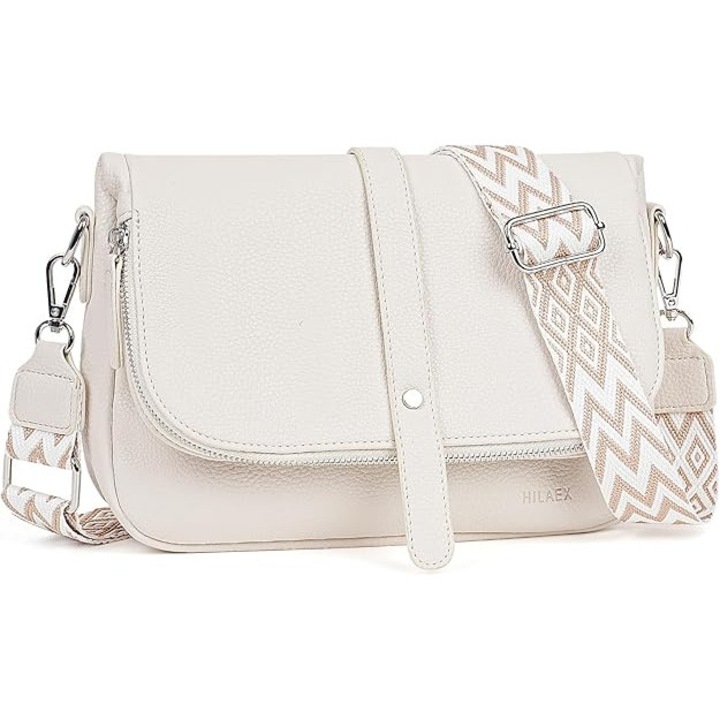 Elegáns bézs színű kézitáska műbőrből, cipzárral és levehető vagy állítható pánttal