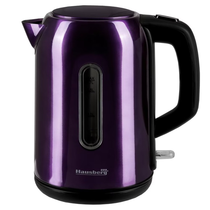 Cana fierbator electric Hausberg HB-3608MV – 2200 W, 1.7 L, carcasa inox, element de incalzire ascuns, filtru anticalcar, capac mov si baza rotativa 360°