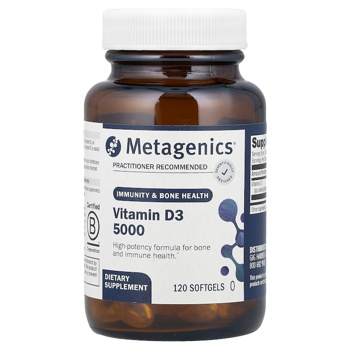 Metagenics, Vitamina D3 5000, 125 g, 120 capsule moi, pentru imunitate si sanatatea oaselor