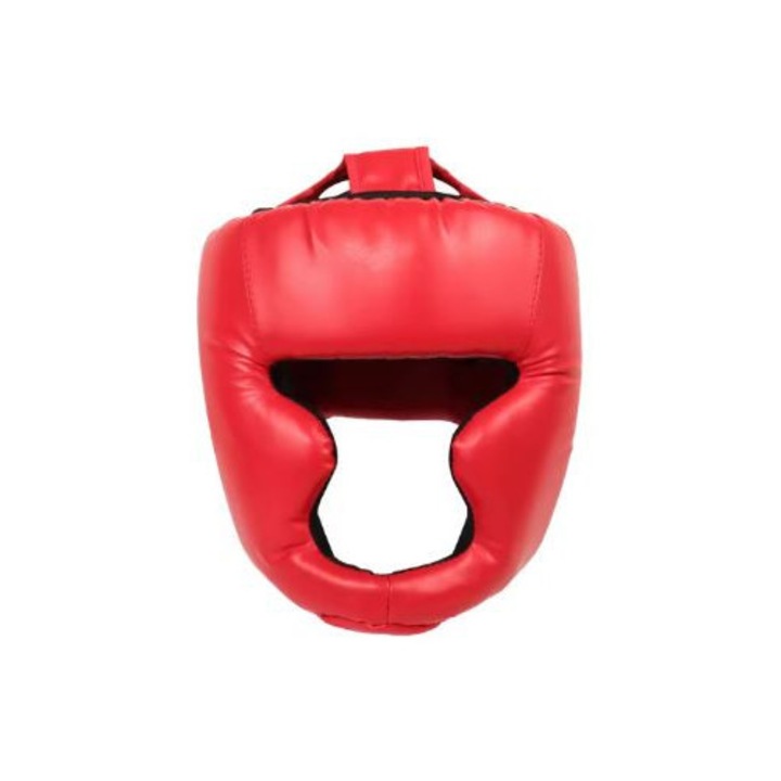 Védősisak, boxhoz/harcművészetekhez, ekológikus bőr, tépőzáras, gyerek, piros