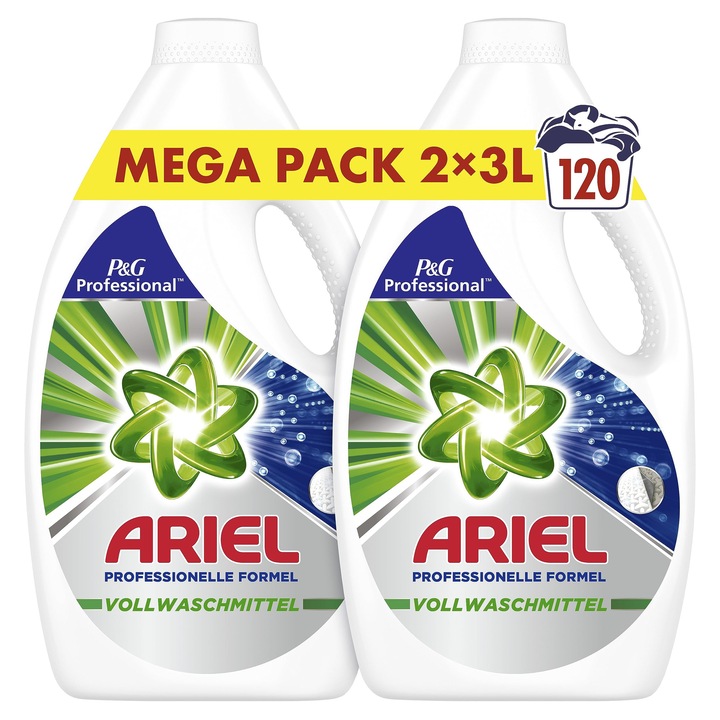 Detergent de rufe lichid Ariel, set 2 x 3 L, alb, 120 spalari