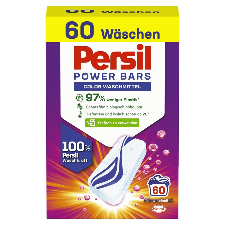 Persil Power Bars színes mosószer, 60 mosásra, gél, fenntartható csomagolás, fekete ruhákhoz