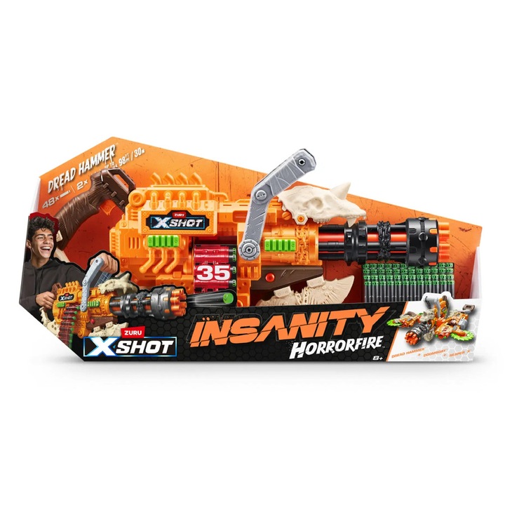 Играчка пистолет X-Shot Insanity HorrorFire Dread Hammer, 35x48 см, 48 стрели, 8+
