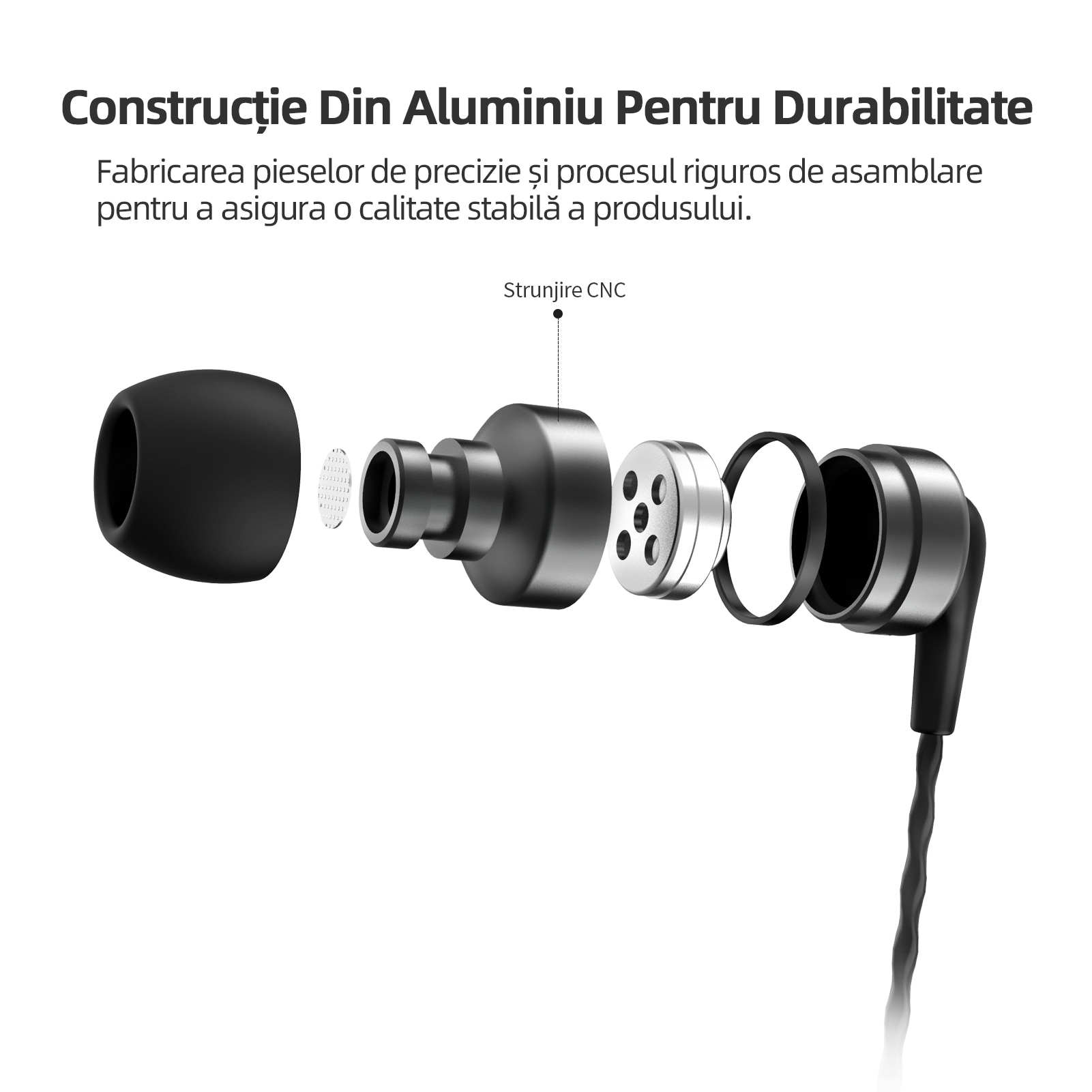 Casti cu fir in-ear SoundMAGIC E80 cu calitate audio Hi-Fi, mufa audio placata auriu de 3,5 mm, cablu impletit anti-incalcit, concepute pentru audiofili, Gun