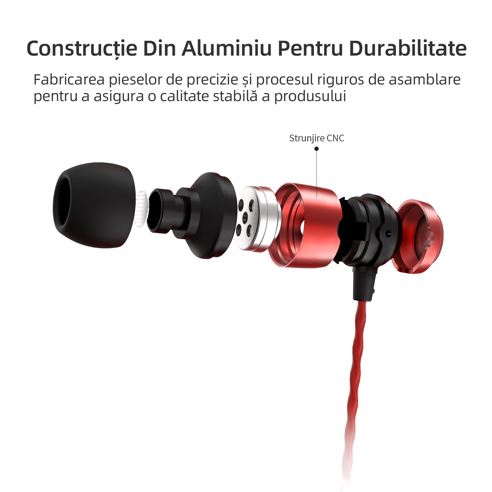 Casti SoundMAGIC E50C cu fir in-ear cu microfon, performanta imbunatatita la bass, calitate audio in inalta definitie, mufa audio de 3,5mm, compatibil cu telefoane/calculatoare/tablete, rosu