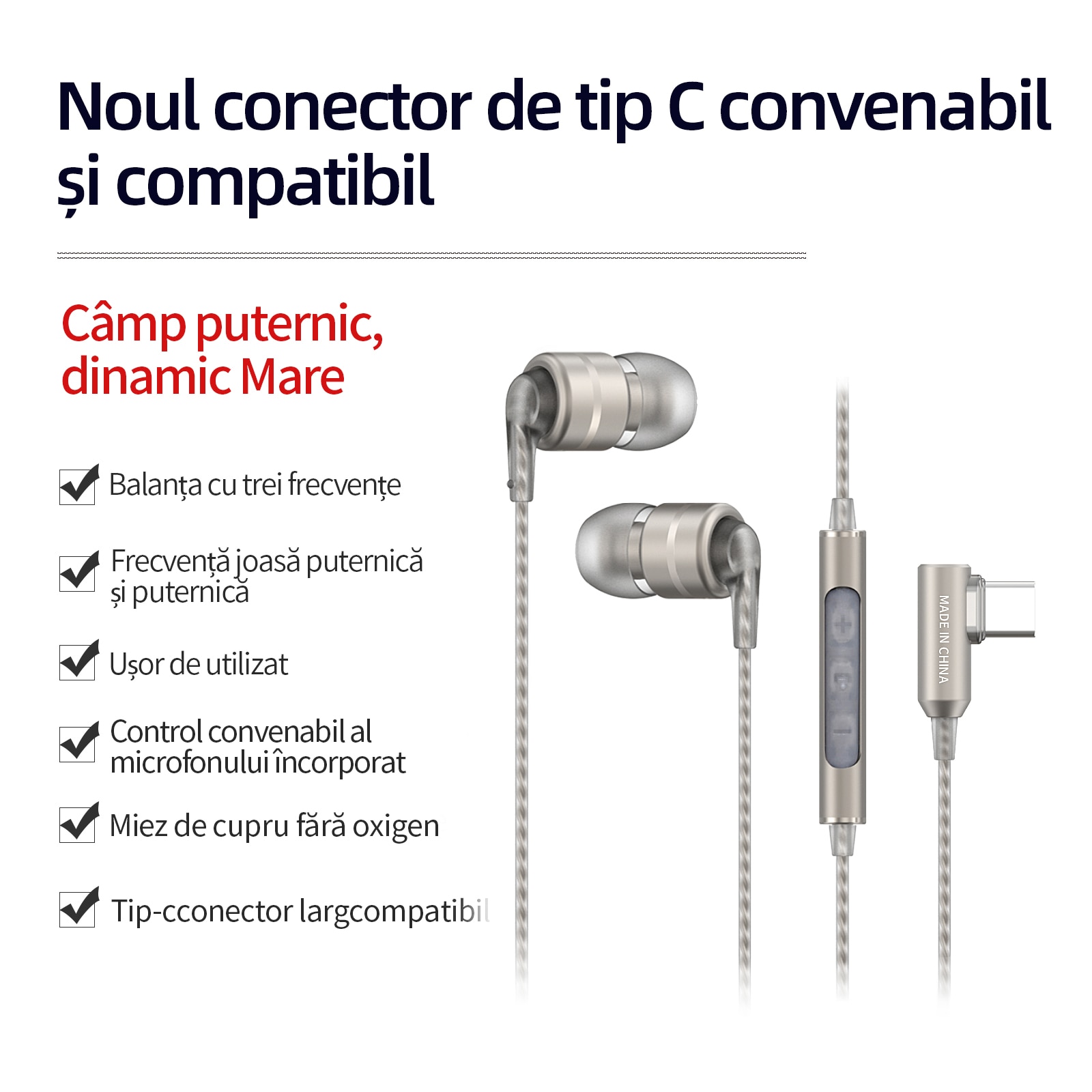 Casti SoundMAGIC E80D Type-C cu microfon, cip decodor de inalta rezolutie, raspuns puternic la bas, compatibil cu telefoane/tablete/laptopuri Android, Dark Gun