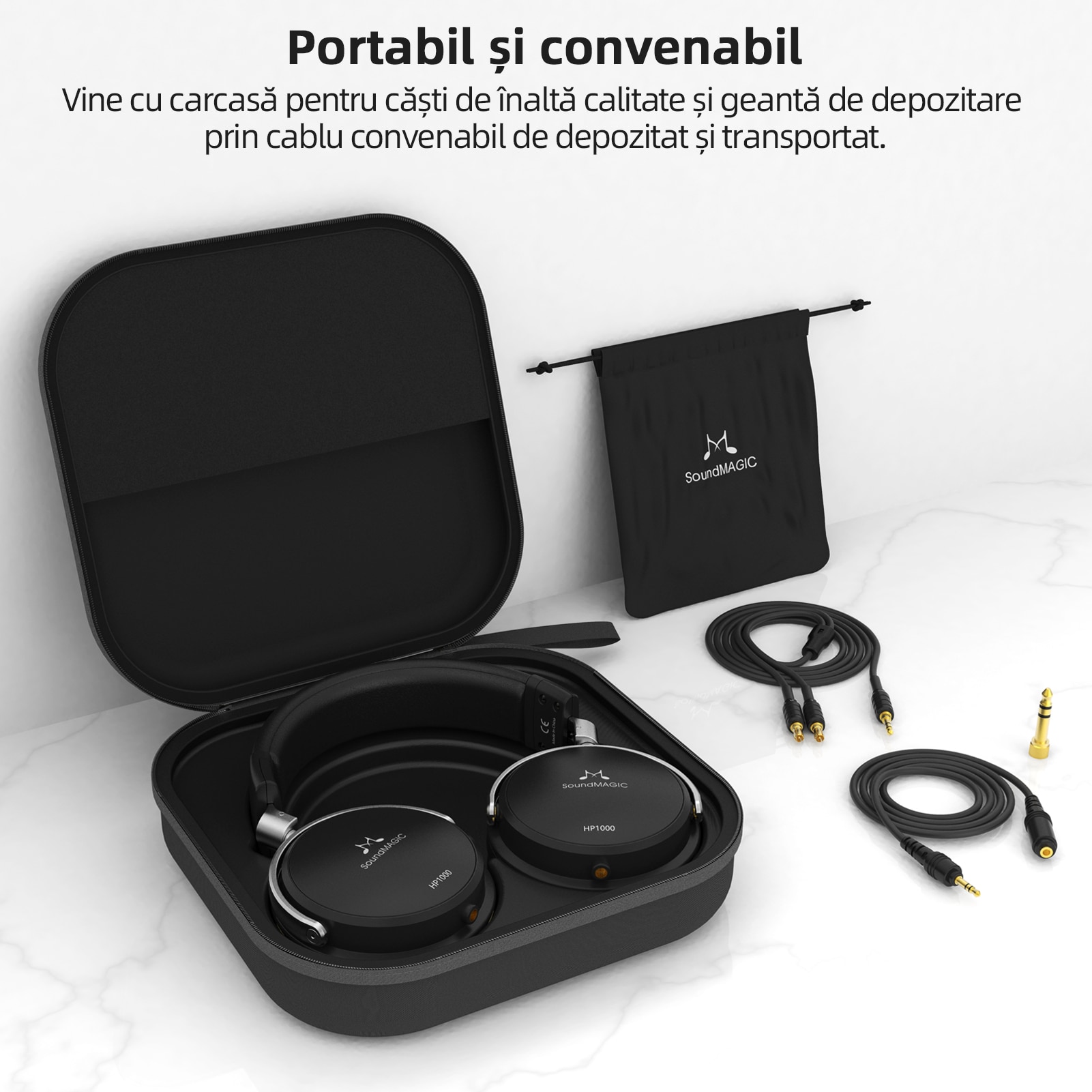 Casti profesionale SoundMAGIC HP1000, monitor studio, sunet inalta rezolutie, tuning master, izolare fonica, cablu detasabil, compatibil player profesional si telefon