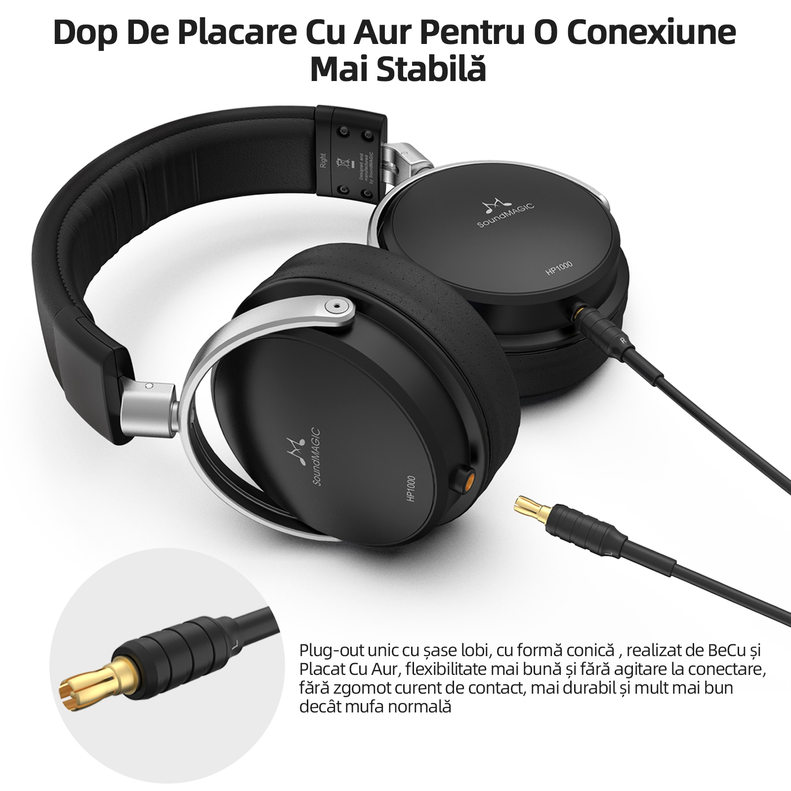 Casti profesionale SoundMAGIC HP1000, monitor studio, sunet inalta rezolutie, tuning master, izolare fonica, cablu detasabil, compatibil player profesional si telefon