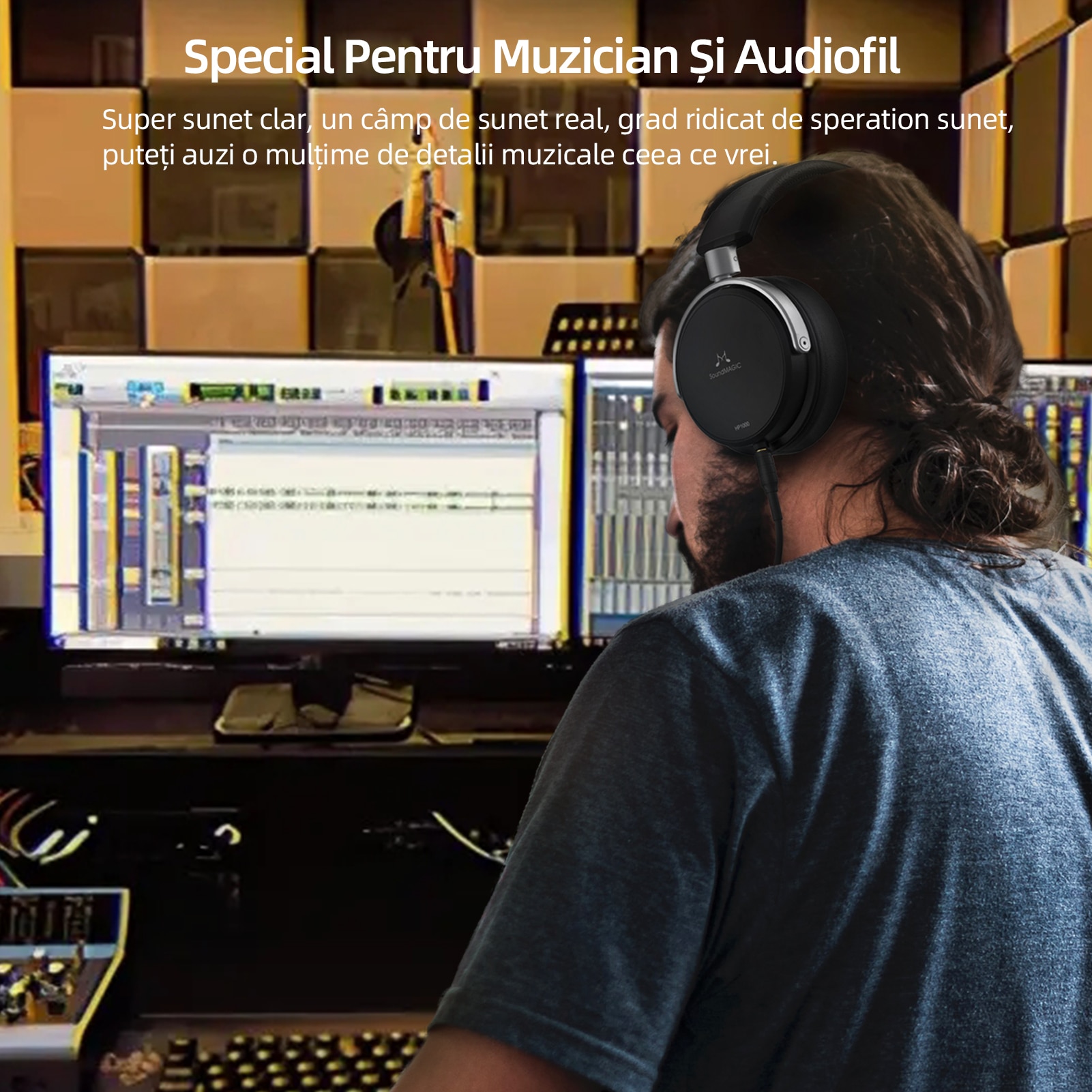 Casti profesionale SoundMAGIC HP1000, monitor studio, sunet inalta rezolutie, tuning master, izolare fonica, cablu detasabil, compatibil player profesional si telefon