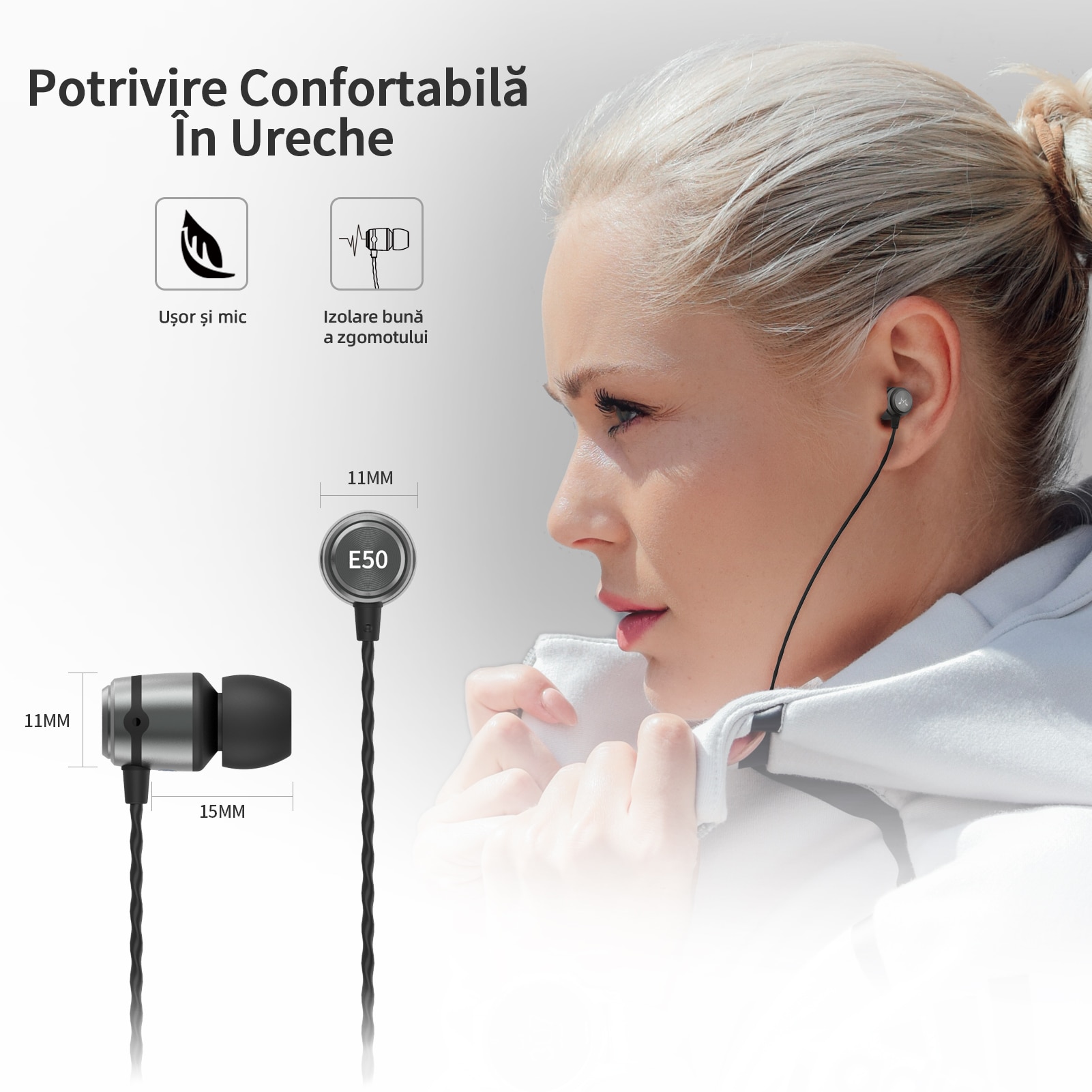 Casti cu fir, SoundMAGIC E50, Fara microfon, Jack, Negru/Gri