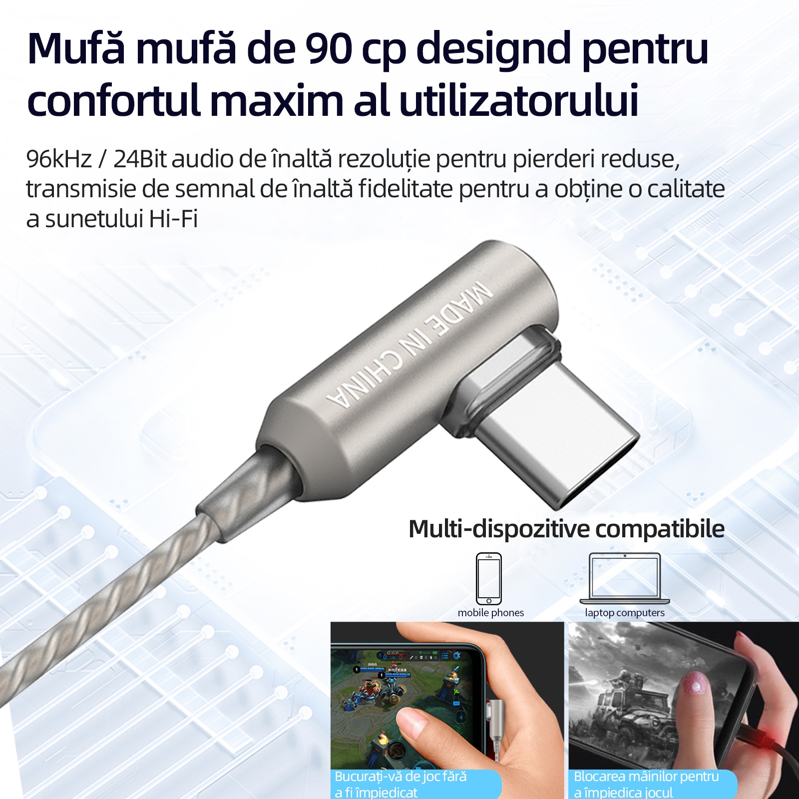 Casti in-ear SoundMAGIC E11D Type-C cu microfon, cip decodor de inalta rezolutie, calitate audio Hi-Fi, compatibile cu telefoane/tablete/laptopuri Android, Gun