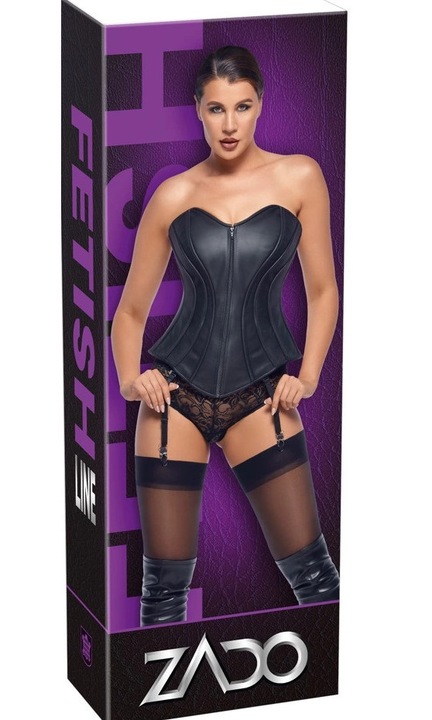 ZADO szexi női fűző, harisnyatartó pántokkal, valódi bőr, fekete, XL INTL