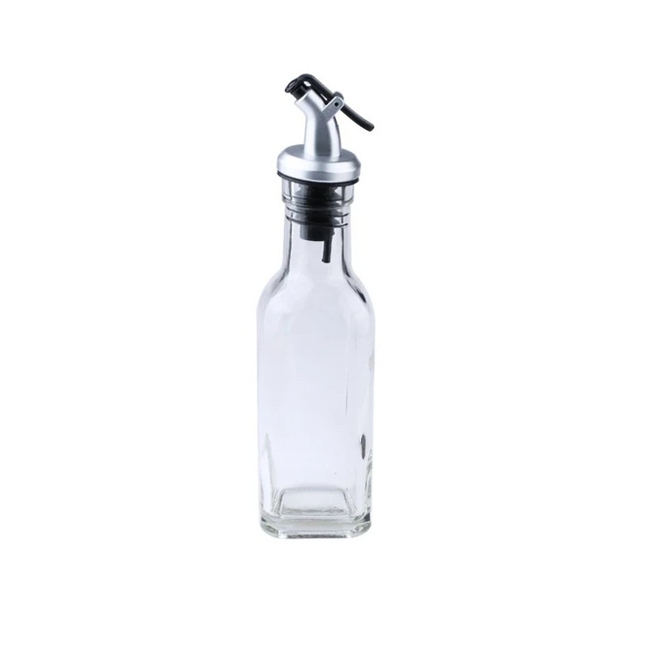Sticla pentru ulei de măsline Flippy, capac inox, transparent, 150ml, 19.5x4.8cm