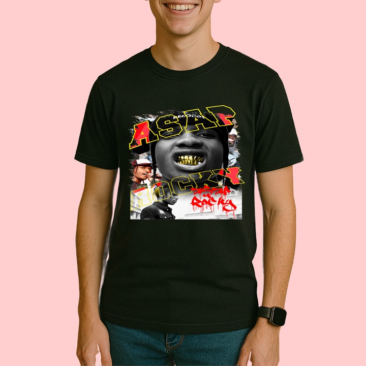 Tricou A$AP Rocky - Gold Teeth Style 1, muzica Hip-Hop / Rap, Barbat, 100% bumbac, Cri-Flo, Culoare Negru, Marime S