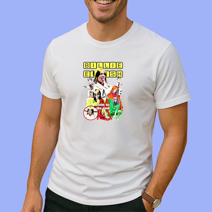 Tricou Billie Eilish - Focus on the Good, muzica Hip-Hop, Barbat, 100% bumbac, Cri-Flo, Culoare Alb, Marime 2XL
