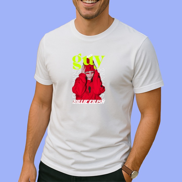 Tricou Billie Eilish - Red Hoodie, muzica Hip-Hop / Trap, Barbat, 100% bumbac, Cri-Flo, Culoare Alb, Marime 2XL