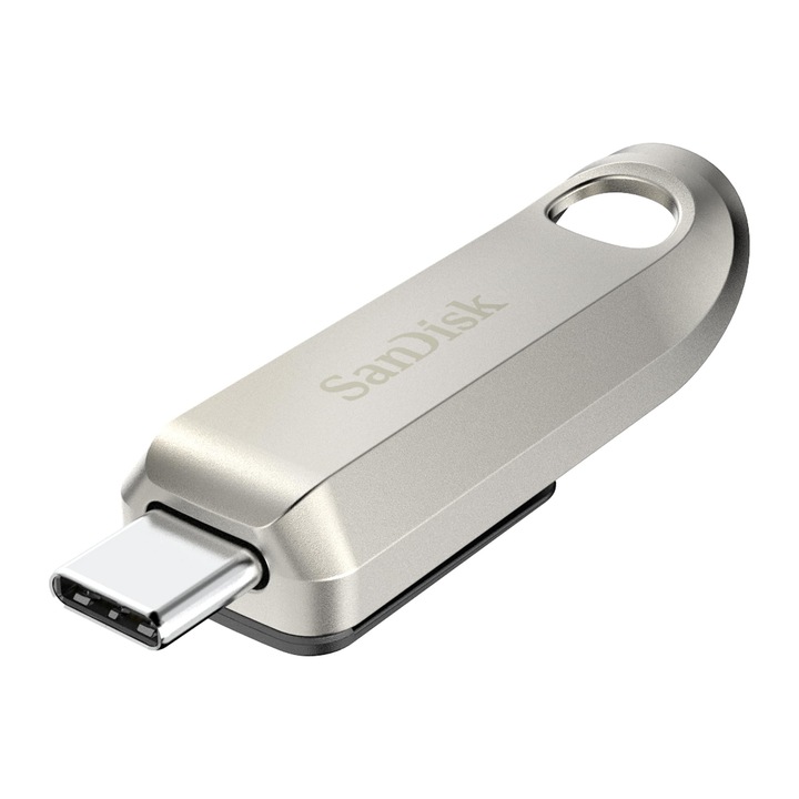 USB флаш памет Sandisk Ultra Luxe Type-C 512 GB (USB флаш памет Type-C, USB 3.2 Gen 1, метален дизайн, 400 Mb/S четене, ключодържател) сребриста
