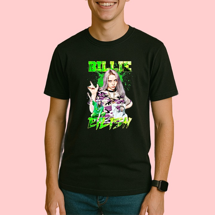 Tricou Billie Eilish - Neon Look, muzica Pop, Barbat, 100% bumbac, Cri-Flo, Culoare Negru, Marime 2XL