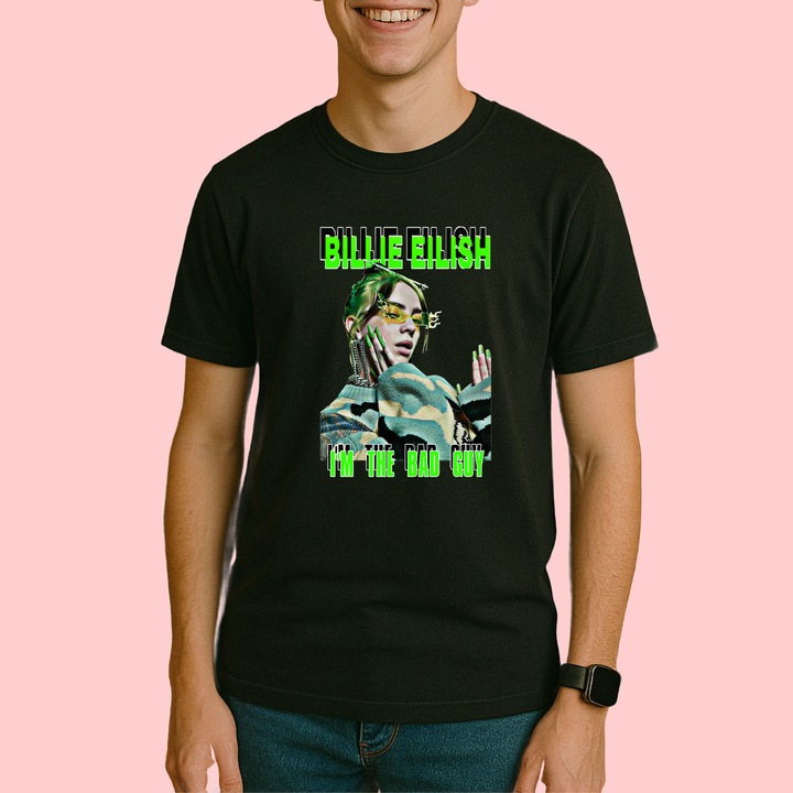 Tricou Billie Eilish - I'm the Bad Guy, muzica Hip-Hop, Barbat, 100% bumbac, Cri-Flo, Culoare Negru, Marime S
