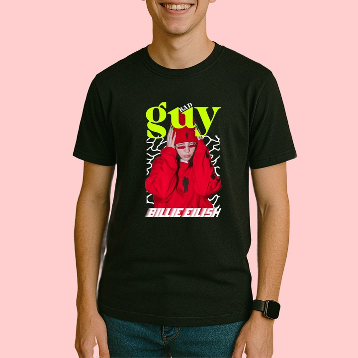 Tricou Billie Eilish - Red Hoodie, muzica Mafia, Barbat, 100% bumbac, Cri-Flo, Culoare Negru, Marime XL