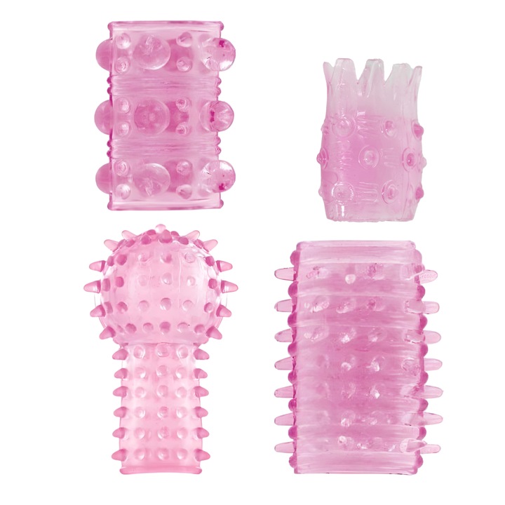 Set 4 Inele Penis Pink Vibe Grip, PassionPulse, Silicon, Diametru elastic 1, 5 - 7 cm