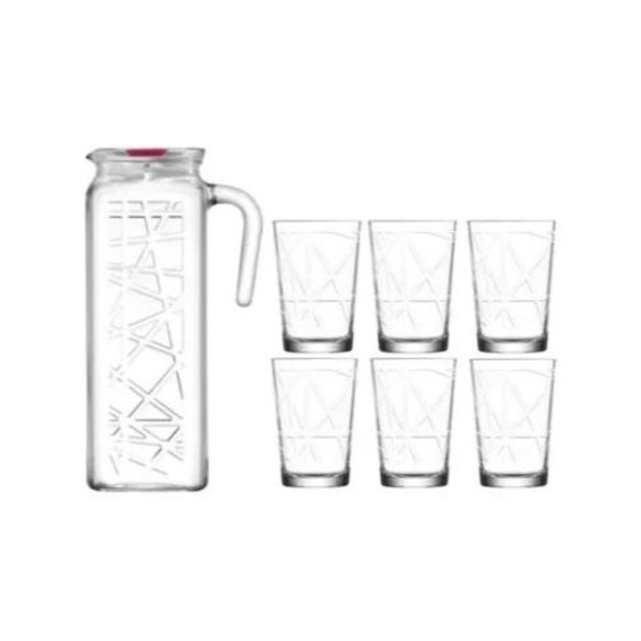 Set Carafa LAV, 1.2 Litri din Sticla cu 6 Pahare