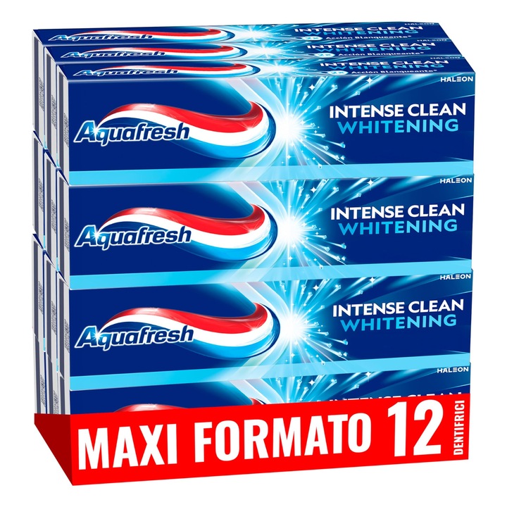 Aquafresh fogkrém, Intenzív Tisztítás, Fehérítés, 12 db-os kiszerelés, fluoriddal, 12 x 75 ml