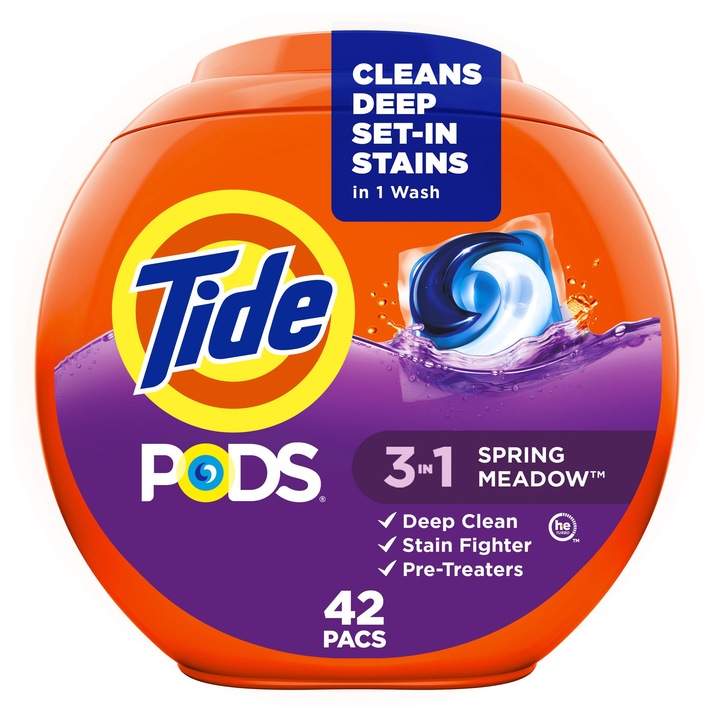 Tide Pods mosószer, 42 darab, 3 az 1-ben Power Clean, tavaszi rét illat