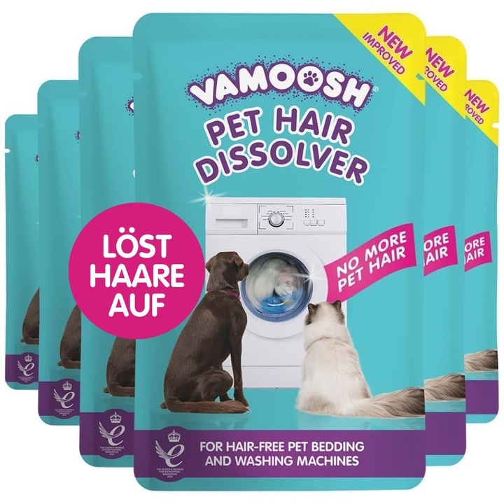 Detergent pentru rufe Vamoosh, solutie indepartare par animale, gel, set 6x100g, pentru rufe negre