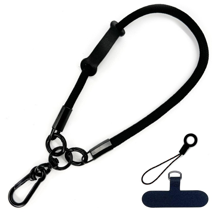 Snur universal pentru telefon mobil, curea antifurt, potrivita pentru majoritatea smartphone-urilor, reglabila, snur pentru incheietura mainii pentru telefonul mobil, unisex, material nailon, lungime 40 cm, Negru