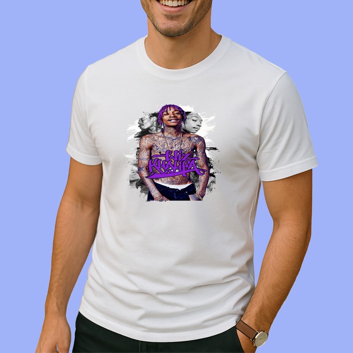 Tricou wiz khalifa Purple, muzica Hip-Hop / Trap, Barbat, 100% bumbac, Cri-Flo, Culoare Alb, Marime S