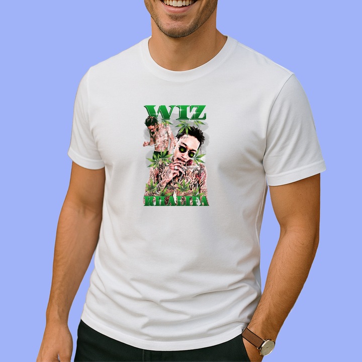 Tricou wiz khalifa jungle, muzica Hip-Hop / Trap, Barbat, 100% bumbac, Cri-Flo, Culoare Alb, Marime L