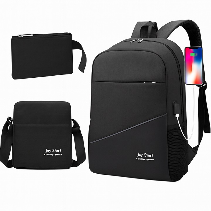 Rucsac Multifunctional 3 in 1 Negru, Business & Travel, Laptop 15.6", USB, Waterproof, 30x45cm, RoHS