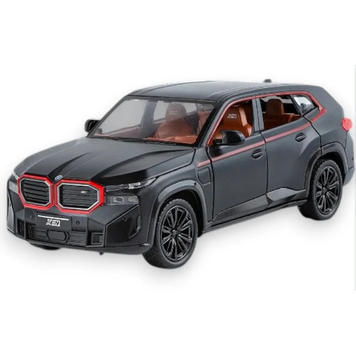 Automacheta BMW XM, din Metal, cu Sunete, Lumini, Elemente Mobile, 15 cm - Negru
