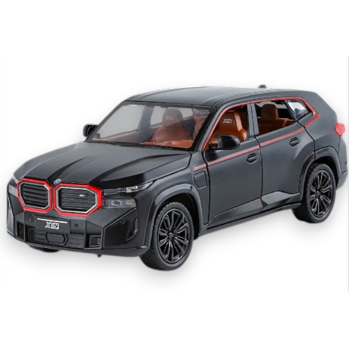 Автомобилен макет BMW XM, метал, със звуци, светлини, движещи се елементи, 15 см - черен
