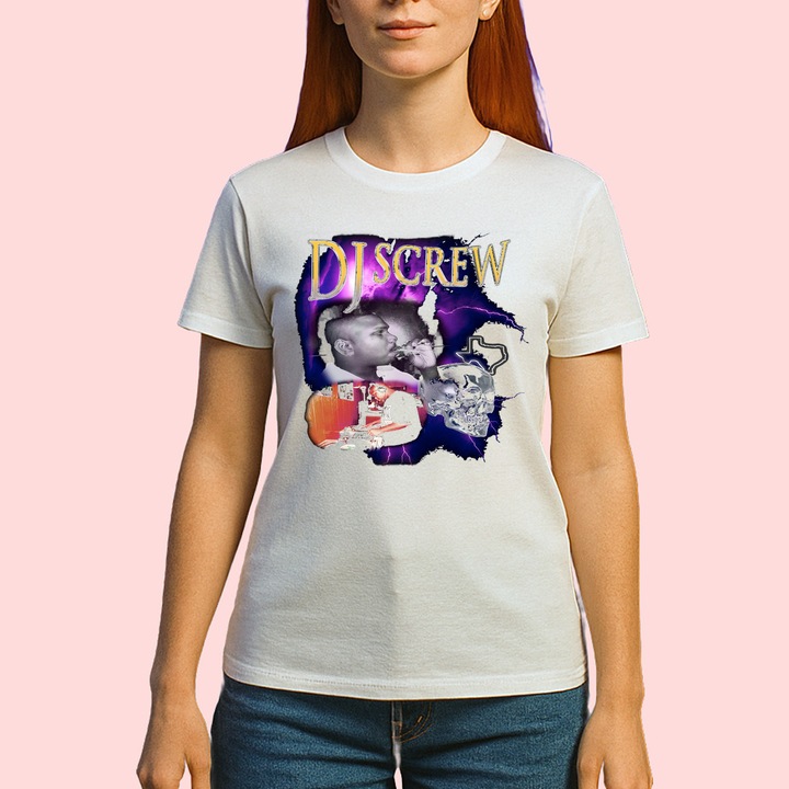Tricou DJ Screw, muzica RAP, Dama, 100% bumbac, Cri-Flo, Culoare Alb, Marime XS
