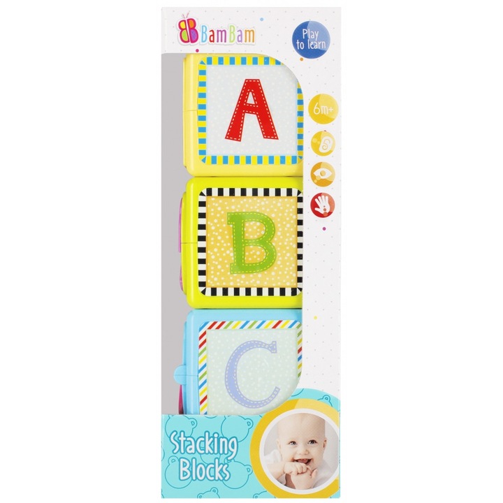 Set 3 jucarii educative pentru bebelusi, Bam Bam, multicolor, 10x26x7 cm