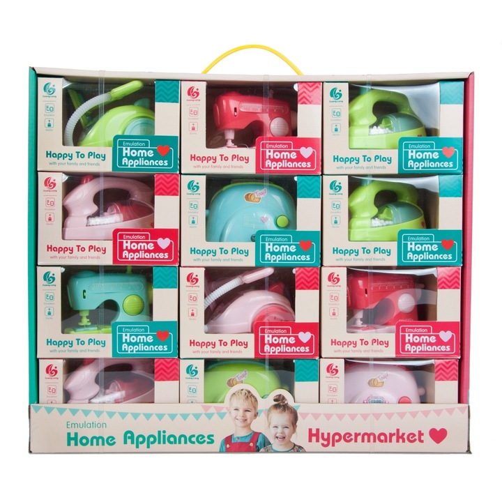 Set jucarii bucatarie copii, Mega, toster, aspirator, masina de cusut, fier de calcat, multicolor, 14x14x9cm