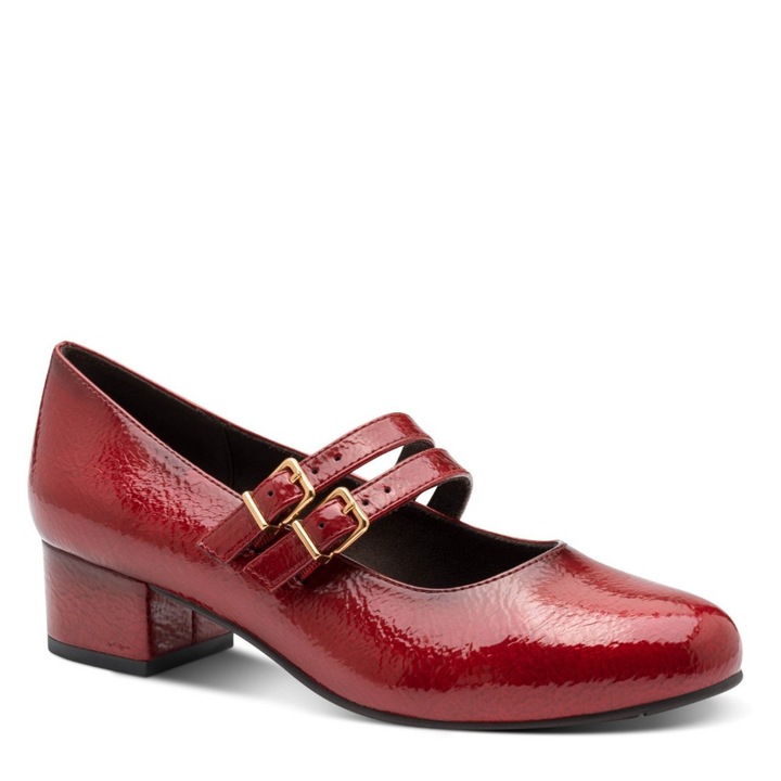 Pantofi cu talpă joasă pentru femei Jana Jana, din piele lăcuită roșie, cu barete 24366-45-567 07645