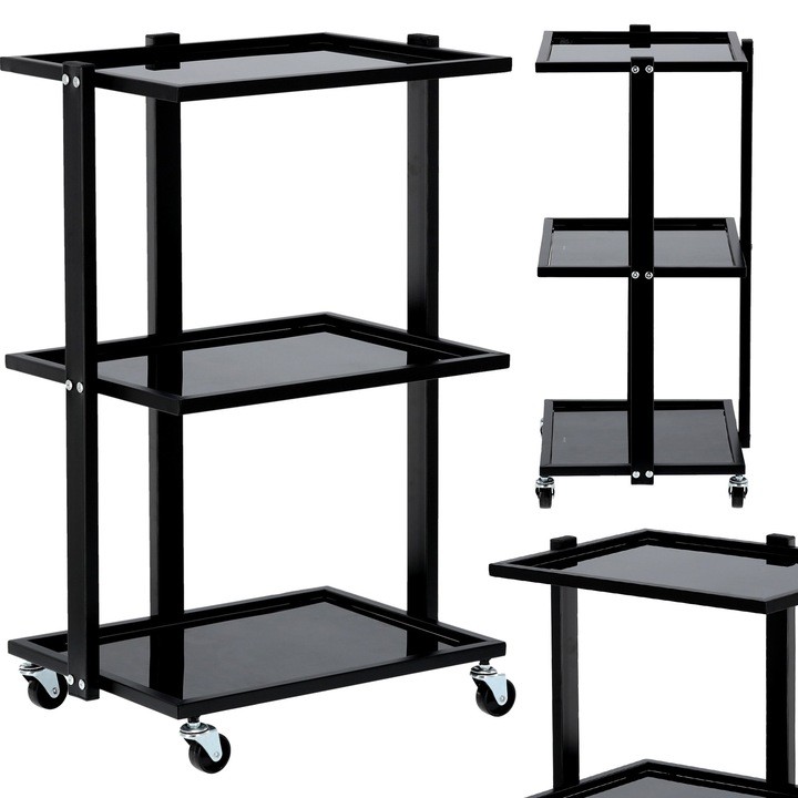 Mesea mobila profesionala Calissimo, cu 3 polite, metalica, 80x38,5x53cm, pe roti