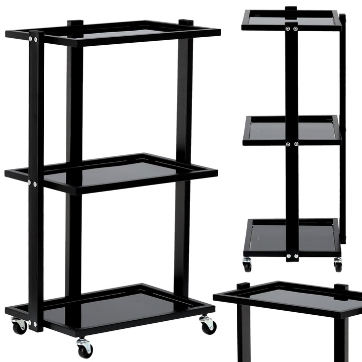 Mesea mobila profesionala Calissimo, 3 polite, metal, 80x49x33cm, pe roti