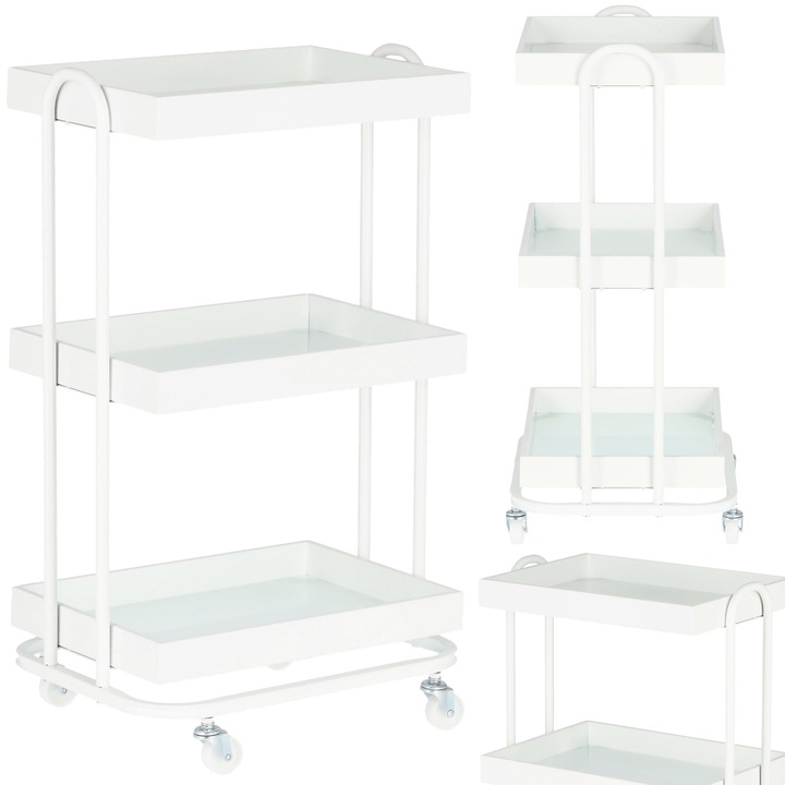 Carucior coafor Calissimo, 3 rafturi, metal, 80x36x48,5cm, pe roti