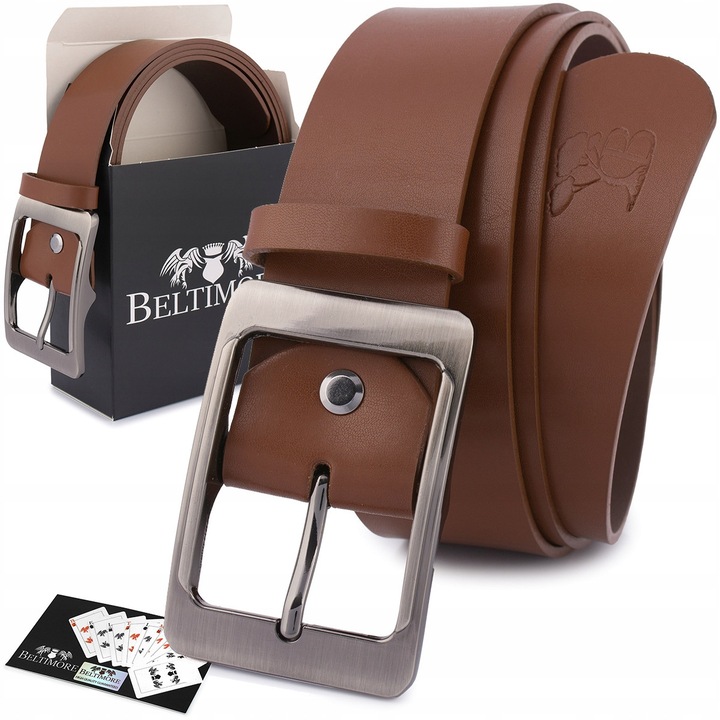 Valódi bőr női öv, barna színű, 4 cm széles, fém csattal, dobozzal együtt