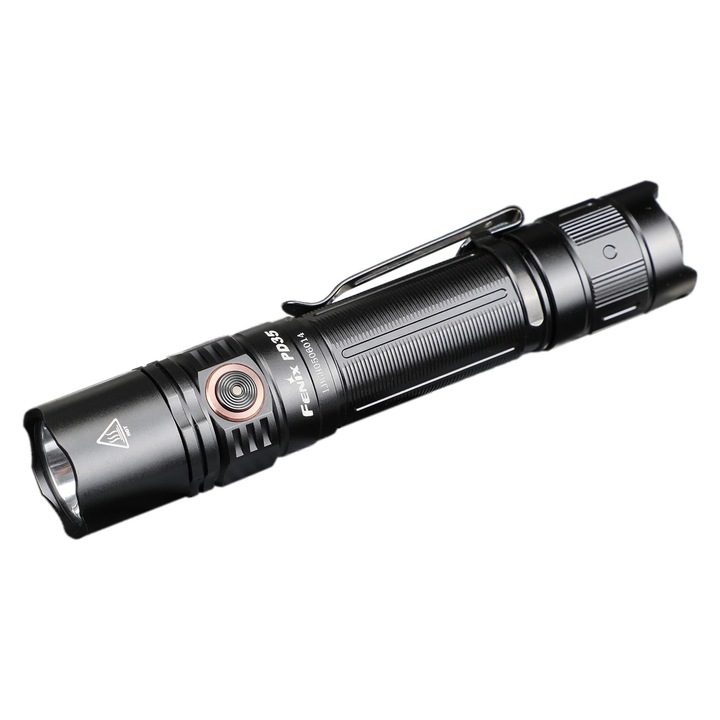Фенерче Fenix PD35 V3.0 LED, малко тактическо фенерче, дясно, 1700 лумена, обхват на лъча 357 м, 230 часа работа, 5 нива на яркост и стробоскоп, защита IP68, черно, мултисценарийно
