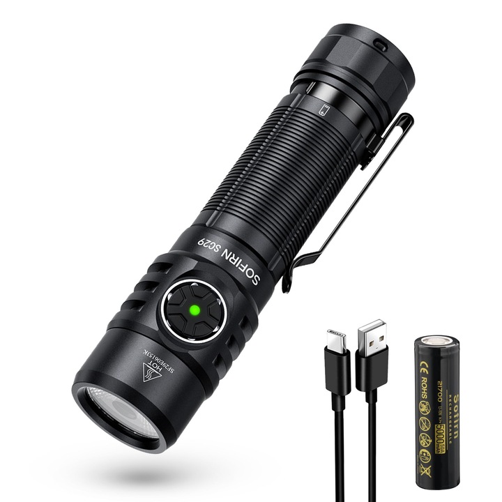 LED фенер Sofirn SC29 USB C презареждащ се, 3000 лумена, супер ярък, EDC, преносим, за спорт на открито, туризъм и къмпинг