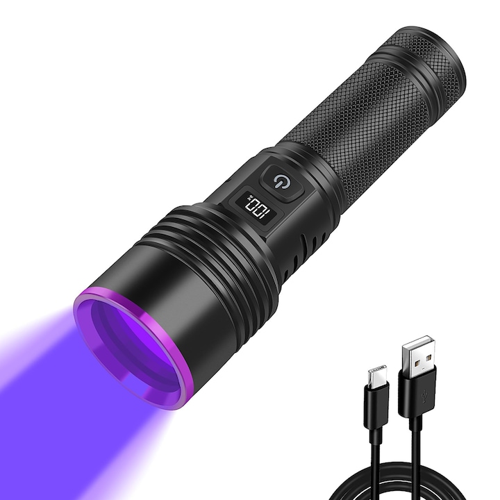 Фенерче Windfire 30W UV, акумулаторна 365Nm UV лампа с черна светлина, детектор за урина на домашни любимци, мощна ултравиолетова светлина за търсене на кехлибар, скорпиони, смола, юпърлит, ураново стъкло