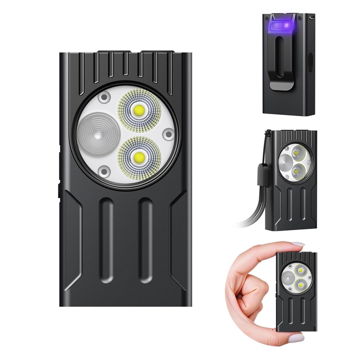 Фенер LYCENXI, 1000 лумена, 8 режима, UV, размери 6.5x3.5x1.8cm, водоустойчив и удароустойчив