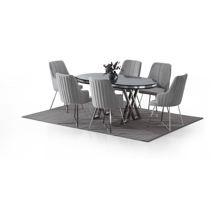 Set masa Modela Trend ovala gri antracit cu 6 scaune Gri