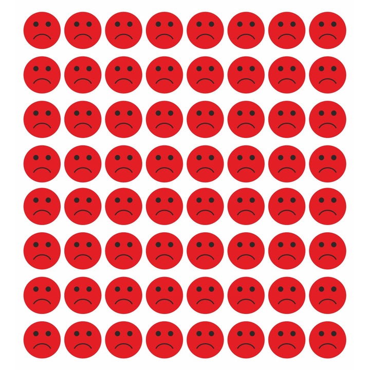 Set 128 stickere din hartie, fete triste, rosu, diametru 2 cm