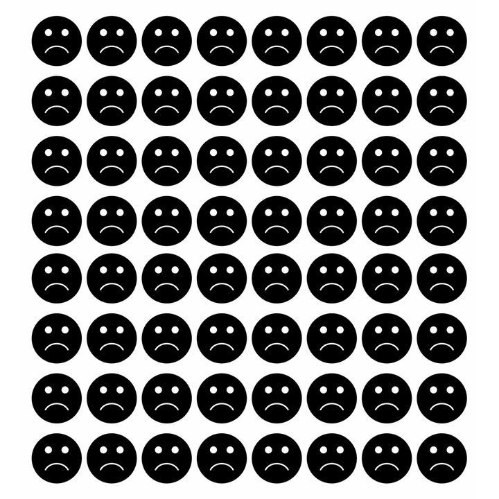 Set 128 stickere din hartie, fete triste, negru, diametru 2 cm